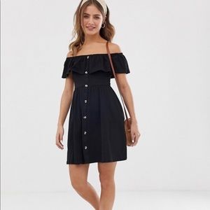 ASOS off shoulder button through sundress in black